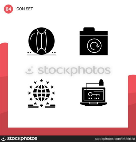 Modern Set of 4 Solid Glyphs Pictograph of ball, global, sea, refresh, network Editable Vector Design Elements
