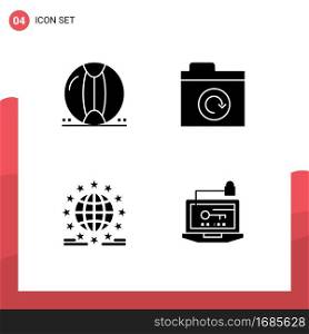 Modern Set of 4 Solid Glyphs Pictograph of ball, global, sea, refresh, network Editable Vector Design Elements