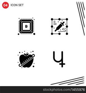 Modern Set of 4 Solid Glyphs Pictograph of bitcoin, healthy, power, process, sibcoin Editable Vector Design Elements