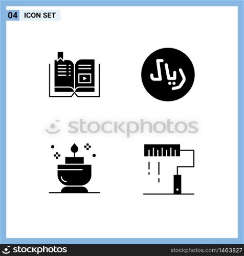 Modern Set of 4 Solid Glyphs Pictograph of book, spa, education, cash, coding Editable Vector Design Elements