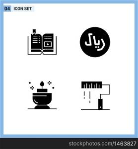 Modern Set of 4 Solid Glyphs Pictograph of book, spa, education, cash, coding Editable Vector Design Elements
