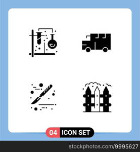 Modern Set of 4 Solid Glyphs Pictograph of chemistry, medical, formula, school, surgery Editable Vector Design Elements