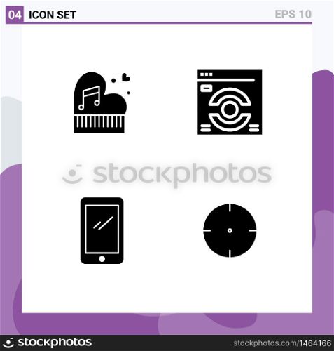 Modern Set of 4 Solid Glyphs Pictograph of classic, refresh, passion, wedding, smart phone Editable Vector Design Elements