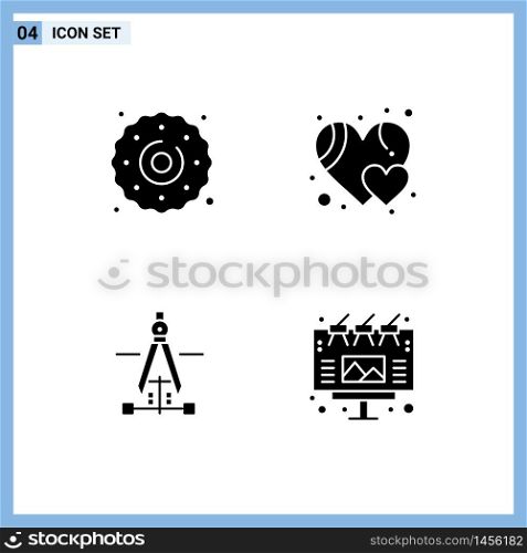 Modern Set of 4 Solid Glyphs Pictograph of cookie, education, sweets, like, ad Editable Vector Design Elements