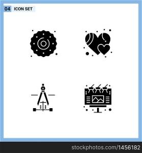 Modern Set of 4 Solid Glyphs Pictograph of cookie, education, sweets, like, ad Editable Vector Design Elements