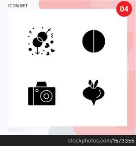 Modern Set of 4 Solid Glyphs Pictograph of engagement, studio, wedding, quality, turnip Editable Vector Design Elements