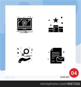 Modern Set of 4 Solid Glyphs Pictograph of error, charity, warning, rating, hand Editable Vector Design Elements