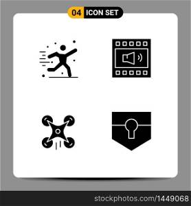 Modern Set of 4 Solid Glyphs Pictograph of hobbies, technology, football, open volume, camera Editable Vector Design Elements