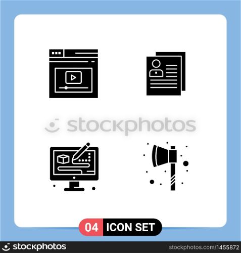 Modern Set of 4 Solid Glyphs Pictograph of internet, file, website, about, creative Editable Vector Design Elements