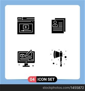 Modern Set of 4 Solid Glyphs Pictograph of internet, file, website, about, creative Editable Vector Design Elements
