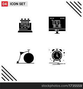 Modern Set of 4 Solid Glyphs Pictograph of lab, bicycle, science, digital marketing, vehicles Editable Vector Design Elements