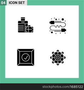 Modern Set of 4 Solid Glyphs Pictograph of luggage, box, hotel, direct, product Editable Vector Design Elements