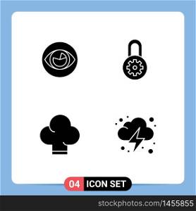 Modern Set of 4 Solid Glyphs Pictograph of vision, food, reality, lock, electricity Editable Vector Design Elements