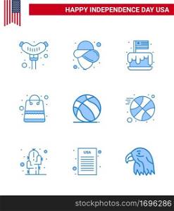 Modern Set of 9 Blues and symbols on USA Independence Day such as american  football  independence  shop  money Editable USA Day Vector Design Elements