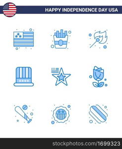 Modern Set of 9 Blues and symbols on USA Independence Day such as usa  american  match  star  american Editable USA Day Vector Design Elements