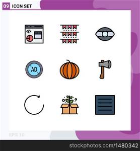 Modern Set of 9 Filledline Flat Colors and symbols such as berry, ad blocker, party, blocker, vision Editable Vector Design Elements