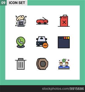 Modern Set of 9 Filledline Flat Colors and symbols such as browser, minus, telephone, less, car Editable Vector Design Elements