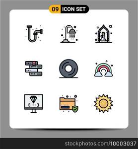 Modern Set of 9 Filledline Flat Colors and symbols such as dvd, study, masjid, library, books Editable Vector Design Elements