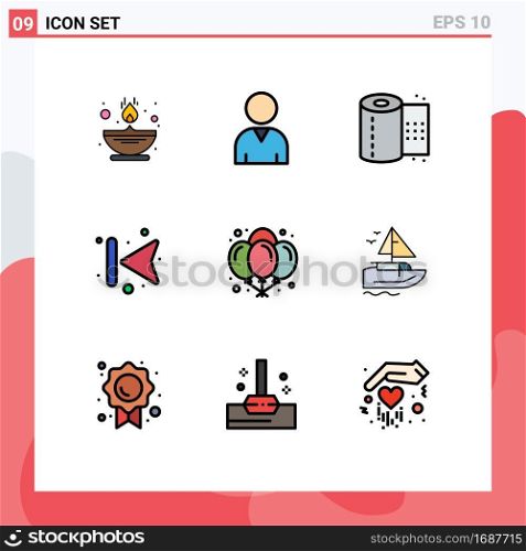 Modern Set of 9 Filledline Flat Colors and symbols such as night, birthday, toilet, balloons, back Editable Vector Design Elements