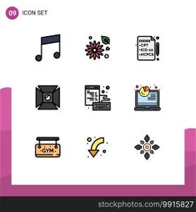Modern Set of 9 Filledline Flat Colors and symbols such as page, coding, insurance, browser, light Editable Vector Design Elements