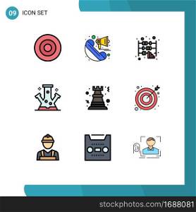 Modern Set of 9 Filledline Flat Colors and symbols such as pawn, science, abacus, molecule, chemistry Editable Vector Design Elements