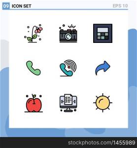 Modern Set of 9 Filledline Flat Colors and symbols such as phone, call, picture, telephone, phone Editable Vector Design Elements