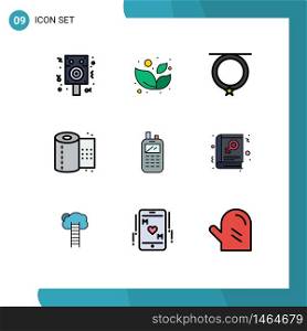 Modern Set of 9 Filledline Flat Colors and symbols such as receiver, phone, clothing, toilet paper, paper Editable Vector Design Elements