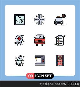 Modern Set of 9 Filledline Flat Colors and symbols such as shopping, check list, heart, vehicle, quality Editable Vector Design Elements
