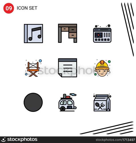 Modern Set of 9 Filledline Flat Colors and symbols such as text, chair, interior, c&ing, website Editable Vector Design Elements