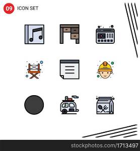 Modern Set of 9 Filledline Flat Colors and symbols such as text, chair, interior, camping, website Editable Vector Design Elements