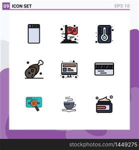 Modern Set of 9 Filledline Flat Colors and symbols such as webpage, seo, thermometer, computer, meat Editable Vector Design Elements