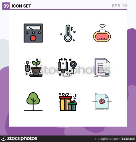 Modern Set of 9 Filledline Flat Colors Pictograph of check, stethoscope, wifi, healthcare, hobby Editable Vector Design Elements