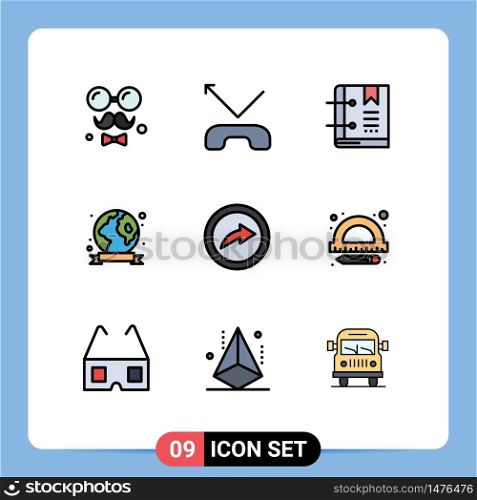 Modern Set of 9 Filledline Flat Colors Pictograph of export, ecology, book, earth day, page Editable Vector Design Elements