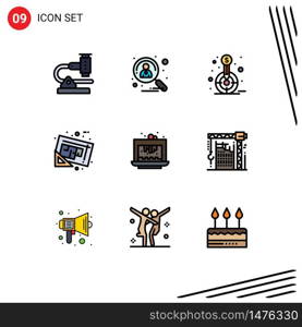 Modern Set of 9 Filledline Flat Colors Pictograph of map, blueprint, recruitment, target, fund Editable Vector Design Elements