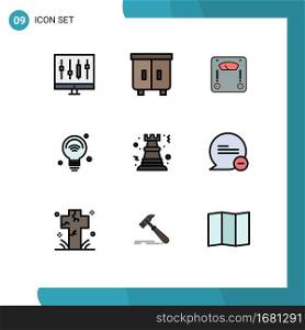 Modern Set of 9 Filledline Flat Colors Pictograph of wifi, internet of things, interior, internet, weight Editable Vector Design Elements
