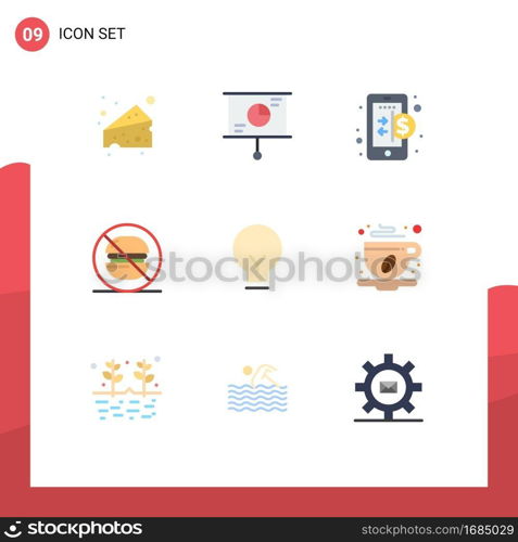 Modern Set of 9 Flat Colors and symbols such as basic, light, economy, no, food Editable Vector Design Elements