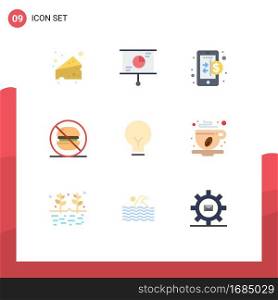 Modern Set of 9 Flat Colors and symbols such as basic, light, economy, no, food Editable Vector Design Elements