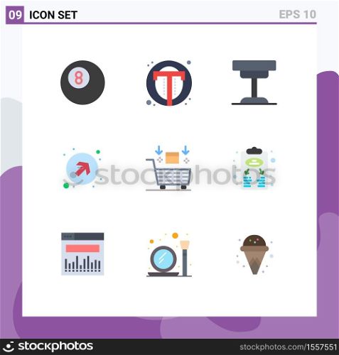 Modern Set of 9 Flat Colors and symbols such as cart, right up, desk, up, arrow Editable Vector Design Elements