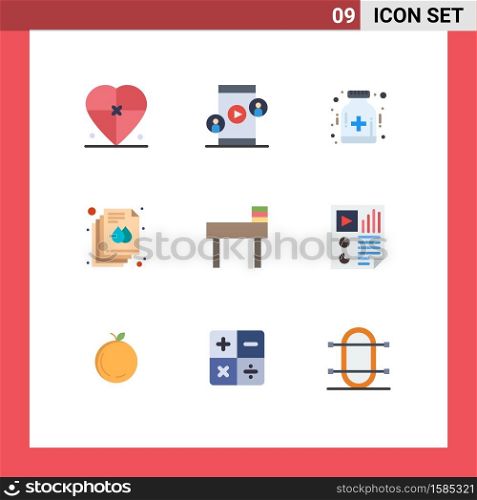 Modern Set of 9 Flat Colors and symbols such as chair, print, video, page, hospital Editable Vector Design Elements