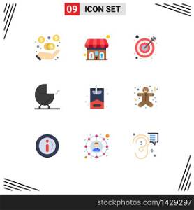 Modern Set of 9 Flat Colors and symbols such as cookie, hobby, target, hobbies, pram Editable Vector Design Elements
