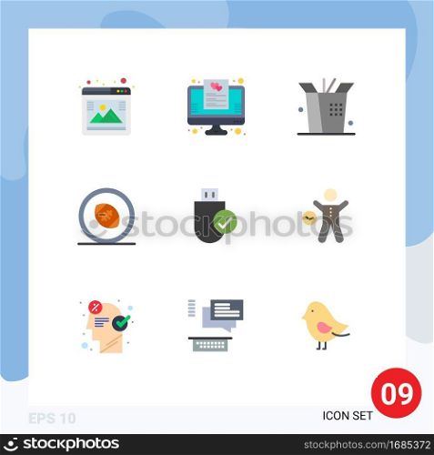 Modern Set of 9 Flat Colors and symbols such as devices, computers, food, rugby scrum, rugby field Editable Vector Design Elements