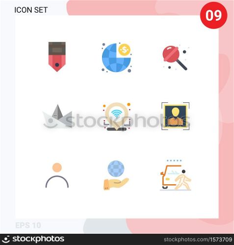 Modern Set of 9 Flat Colors and symbols such as gps, paper, dollar, origami, sweets Editable Vector Design Elements