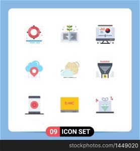 Modern Set of 9 Flat Colors and symbols such as innovation, creative, pie, brainstorming, map Editable Vector Design Elements