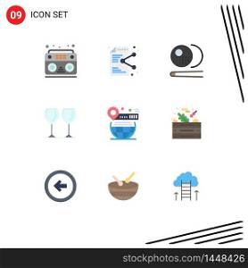 Modern Set of 9 Flat Colors and symbols such as map, drink, online, glasses, sports Editable Vector Design Elements
