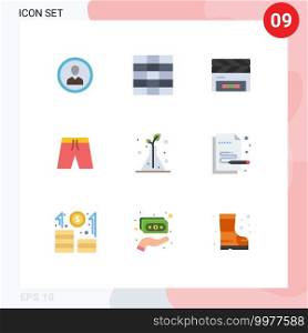 Modern Set of 9 Flat Colors and symbols such as science, short, wireframe, clothing, film flap Editable Vector Design Elements