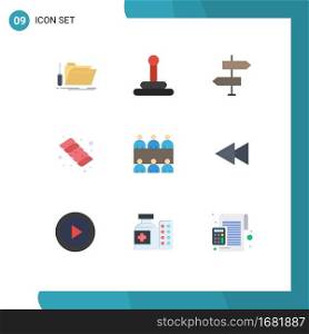 Modern Set of 9 Flat Colors and symbols such as table, conference, arrows, marshmallow, camping Editable Vector Design Elements