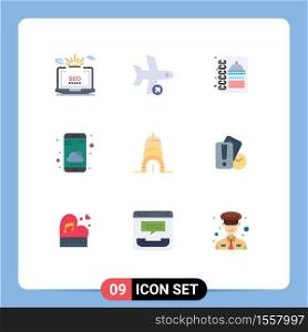 Modern Set of 9 Flat Colors and symbols such as weather app, smartphone, take, phone, menu book Editable Vector Design Elements