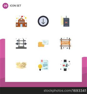 Modern Set of 9 Flat Colors Pictograph of accommodation, message, studio, bubble, training Editable Vector Design Elements