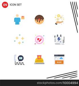 Modern Set of 9 Flat Colors Pictograph of adultery, space, food, sky, revenue Editable Vector Design Elements