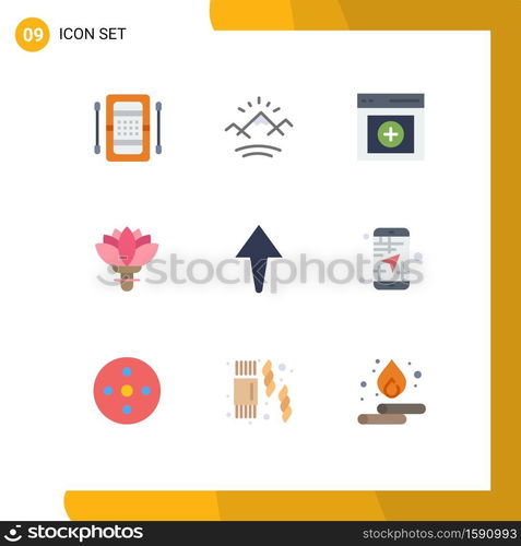 Modern Set of 9 Flat Colors Pictograph of arrow, rose, canada, plant, user Editable Vector Design Elements